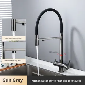 Rubinetto da Cucina Moderno in Rame Spazzolato di Lusso, 3-in-1 con Controllo <span class=keywords><strong>a</strong></span> Pulsante e Doccetta Estraibile - Product Image 2