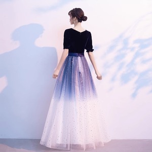 Long Evening Gown For Women Choir Performance A-Line Empire Waist Square Collar Contrast Color Polyester Stage Costume - Product Image 4