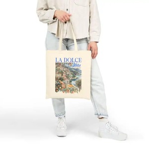 Bolsa de Mano de Lona con Estampado de Pueblo Costero Italiano "La Dolce Vita", Estilo Vintage de la <span class=keywords><strong>Riviera</strong></span> Italiana, Bolsa de Compras Reutilizable - Product Image 4
