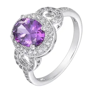 Großhandel Modeschmuck Amethyst Ring Reife Frauen Schmuck Lila Zirkon Verlobung sring