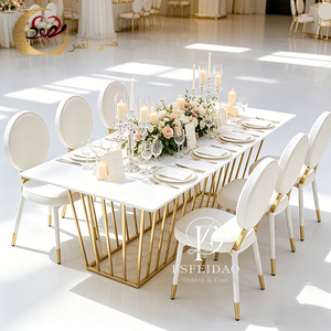 Gold Contemporary Stainless Steel & MDF <b>Top</b> Rectangular Wedding Dining <b>Table</b> for Hotel Furniture - Product Image 1