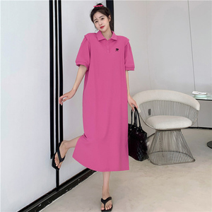 Meilleure vente robe brodée coréenne t-shirt long décontracté vêtements de plage d'été baggy col polo fendu tricot t-shirts robes pour <span class=keywords><strong>Wo</strong></span> - Product Image 6