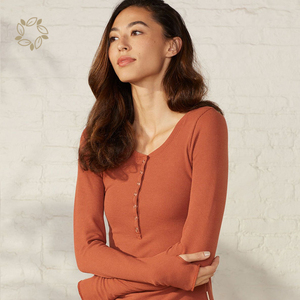Organic Cotton Waffle <strong>Shirt</strong> <strong>Women</strong> Sustainable Waffle <strong>Henley</strong> <strong>Shirt</strong> Eco Friendly Waffle <strong>Henley</strong> Long Sleeve T-<strong>shirts</strong> - Product Image 4