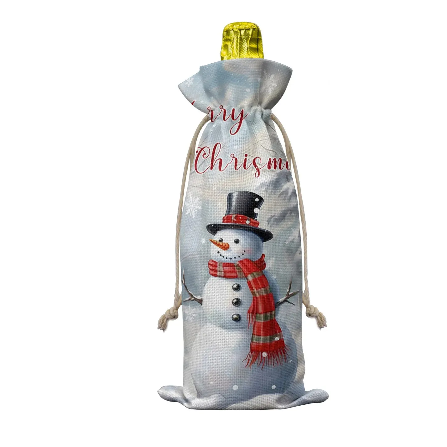 크리스마스 눈 장면 눈사람 황마 와인 병 가방 졸라매는 끈 축제 파티 장식 와인 병 커버 크리스마스 선물