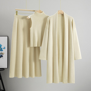 <b>Women</b> Knitted <b>Sweater</b> Set High Neck Long <b>Cardigan</b> Skirt Three Piece Autumn Winter Casual Loose Fit - Product Image 3