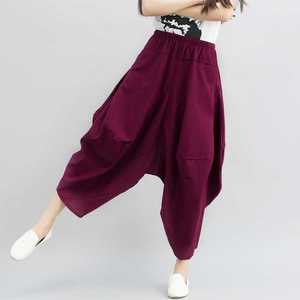 Pantalones bombachos de <span class=keywords><strong>lino</strong></span> y algodón para <span class=keywords><strong>mujer</strong></span>, pantalón holgado, estilo étnico, <span class=keywords><strong>talla</strong></span> <span class=keywords><strong>grande</strong></span> - Product Image 1