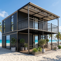 Casa Contenedor Expandible de Dos Pisos con Estructura de Acero Corrugado Negro, Iluminación LED, Villa Prefabricada, Venta al Por Mayor de Fábrica
