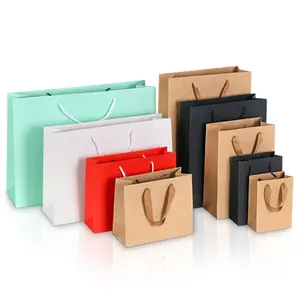 紙袋ギフト水平 Suppliers-異なるサイズの高級ブティックパッケージカスタムプリントブラックプライベートラベルギフトペーパーバッグ