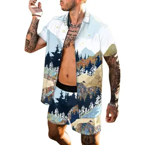 Men Summer Beach Shirt Wear jogging suit for men two piece short set Printed Short Sleeve Shirts And Shorts Set