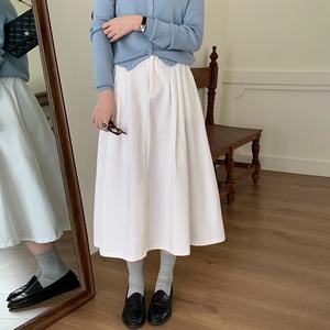 Jupe longue blanche avec poches pour femmes, jupes en coton style A, jupes longues en coton taille haute pour femmes - Product Image 2