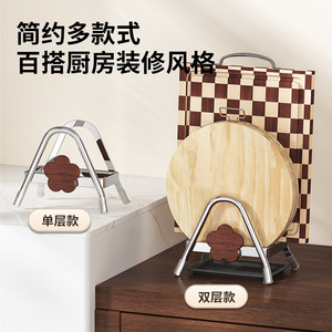 ชั้นวางเขียงโลหะพร้อมที่จับไม้สำหรับจัดเก็บในครัว ที่วางมีดและฝาหม้อ - Product Image 3