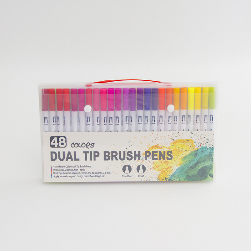 48 двухсторонних акварельных кистей в ПВХ-пакете разных цветов