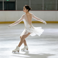 Robe de patinage artistique à manches longues et dos ouvert en strass or blanc, tissu en maille pour enfants et adultes, compétition sur glace