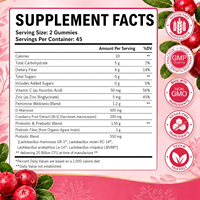 Gummies Probiotiques Véganes Sans Sucre pour Femmes, Canneberge, Soutien de l'Équilibre Intestinal et Féminin