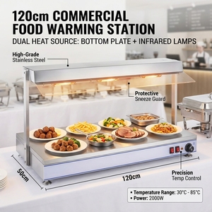 Commercial Grade Food Warming Display with Heat <b>Lamp</b>, Stainless Steel Countertop Buffet Warmer for Restaurant Canteen Banquet - Product Image 3
