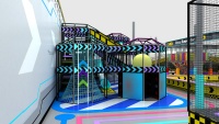 Aire de jeux pour enfants à grande échelle avec trampoline multi-niveaux, toboggan, karting et zone de rebond pour activités intérieures