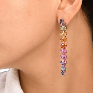 Colorful Lab Grown Sapphire Gold 925 Sterling Silver <b>Drop</b> Dangle Earrings <b>Rainbow</b> Pear Cut Wedding Fine Jewelry Women Wholesale - Product Image 2