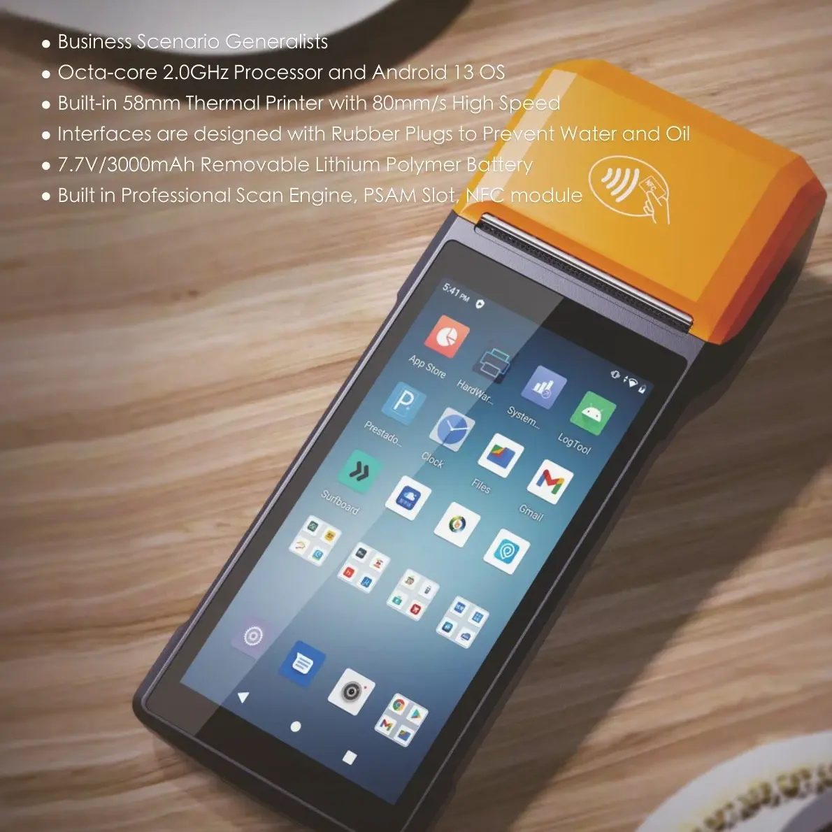 Android 13.0 avec lecteur de codes à barres Ordinateur mobile Téléphone robuste pour restaurant Android pda Handheld POS Terminal PDAS