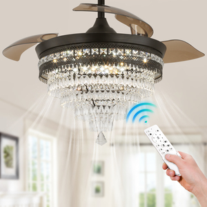 42-inch pha lê LED Trần núi đèn vô hình có thể thu vào người hâm mộ trắng điều khiển từ xa chuyển đổi cho nhà bếp phòng ngủ nhà chiếu sáng - Product Image 2