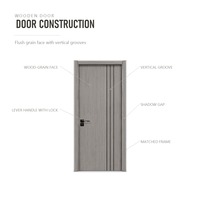 Porte intérieure en MDF avec film PVC, design grain de bois, à rainures verticales, battante, pour chambre et salon