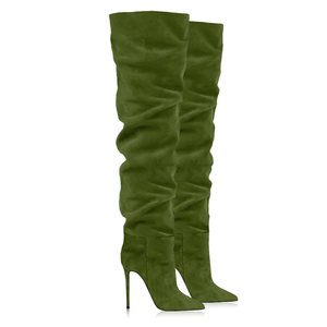 Stivali da donna sopra il ginocchio in finta pelle scamosciata con cerniera laterale, caldi e invernali, modello 2026 in saldo, ideali per cosce larghe e gambe con pieghe. - Product Image 2