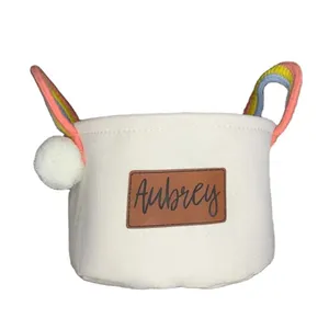 Sublimation Easter Bucket Canvas Rainbow Handle Storage Basket Christmas Holiday Gift Bucket for Kids Candy Bag