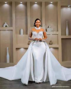 Robe de mariée personnalisée 2 en 1, robe de mariée à manches longues, robes de mariée 2 en 1 détachables, robe de mariée sirène - Product Image 2