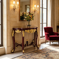 Table console de luxe européenne en bois massif, sculptée or antique, pour hall d'entrée, mobilier de décoration d'entrée de maison, vente en gros