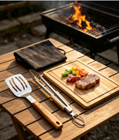 Ensemble de barbecue professionnel en acier inoxydable, outils en acier inoxydable pour l'extérieur et manches en bois, emballé dans un sac