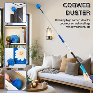 5 In 1 24 FT Light Weight High Reach Household Window Ceiling Fan Cobweb Telescopic Retractable Aluminum Alloy Cleaning Set