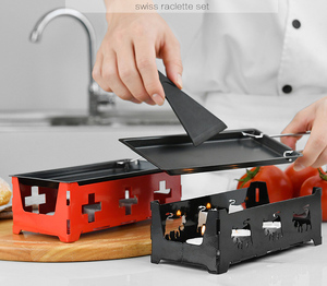 Batterie de cuisine pliable à poignée en bois antiadhésive Mini CheeseTea Light <span class=keywords><strong>Raclette</strong></span> <span class=keywords><strong>Grill</strong></span> Set avec spatule pour l'extérieur - Product Image 5
