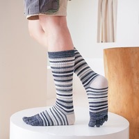Chaussettes cinq doigts pour hommes en coton peigné épais, chaudes pour l'hiver, sportives, de course, athlétiques, rayées, colorées, mi-mollet, fournisseur en gros