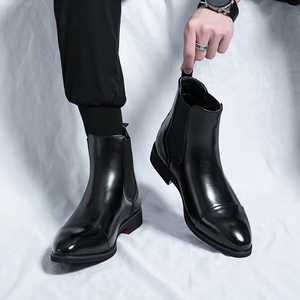 Botas de Moda Negras de Lujo para Hombre, Suela Roja, de Cuero, Estilo Business, Punta en Pico, Sin Cordones, Envío Directo - Product Image 5