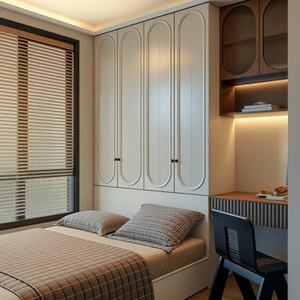 Minimalist Wall Bed Bedroom Wardrobe <b>Desk</b> <b>Bookshelf</b> Custom Furniture Set with Wood Panel Design - Product Image 3