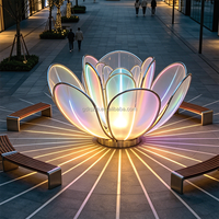 Lian Qiu LQ-CDY376 Lampu Lanskap LED Bentuk Bunga Teratai Gaya Cina (Baja Tahan Karat Poles Cermin + Warna-warni)