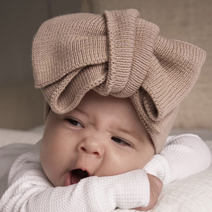 Diadema con lazo grande de hilo para bebé, diadema elástica de doble capa para bebé, accesorios para el cabello de punto suave para bebés de 0 a 6 años - Product Image 1