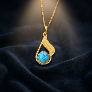 Collar con Colgante de Gota de Agua en Latón Chapado en Oro con Bisel de Turquesa y Cadena Figaro, Joyería Clásica Vintage Unisex - Product Image 3