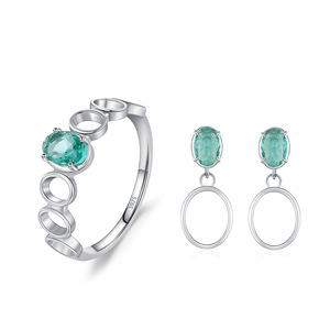 S925 Sterling Silver Fresh Blue-Green Jewelry Set, Women's Ring and Earring Set, Birthday Gift, Everyday <b>Accessories</b> - Product Image 1