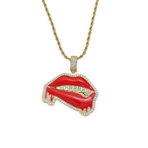 Grand pendentif lèvre rouge, bijoux hip-hop, accessoires sauvages et imposants pour boîte de nuit, pendentif bouche lèvre rouge avec salive. - Product Image 1