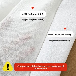Entretela de tela 100% algodón suave y delgada para cuellos y puños de camisa, adhesivo de una sola cara, negro, blanco natural, blanqueado. - Product Image 3