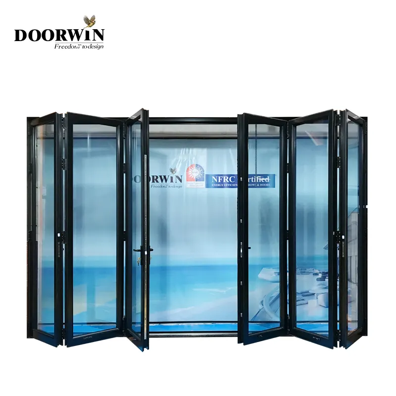 Doorwin China manufacturer thermal break Aluminum Nanawall frameless Exterior patio prices glass bi-folding door wholesale