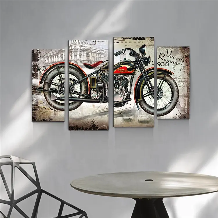 2020 Nieuwe Frameloze Schilderij Art Retro Motorfiets Muurschilderingen Foto Fotolijst Voor Thuis Decoratie