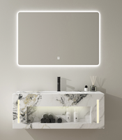 Meuble-lavabo de salle de bain moderne en marbre avec vasque en céramique intégrée, miroir mural inclus, personnalisable, écologique, haute qualité