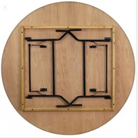 Table de banquet ronde moderne en bois pliable de 6 pieds avec plateau en bois laqué transparent et pieds en métal, capacité de 10 personnes
