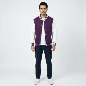 Genuine <b>Leather</b> Bomber Varsity Jacket for Men - Product Image 1