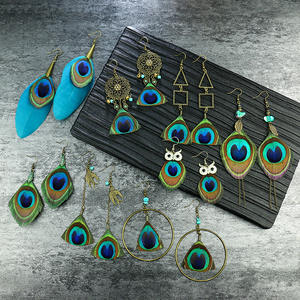 Pendientes de plumas Pendientes de mujer de joyería de plumas de pavo real retro europeo y americano - Product Image 3