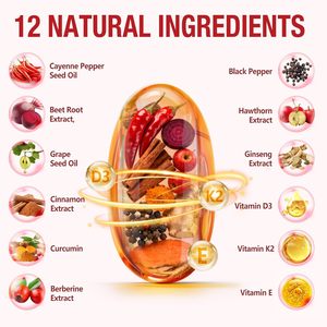 Cápsulas de Pimienta Cayenne OEM con Vitaminas E, D3+K2, Extracto de Semilla de Uva, Remolacha, Ginseng, Canela y Curcumina - Product Image 3