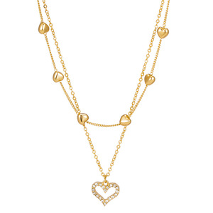 Collana Trendy da <span class=keywords><strong>Donna</strong></span> con Ciondolo a <span class=keywords><strong>Cuore</strong></span> Multistrato con Strass, Placcata in Oro, Gioiello <span class=keywords><strong>di</strong></span> Moda con Charm Personalizzato - Product Image 1