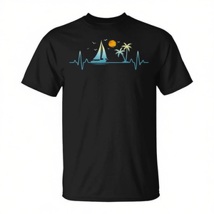 Palm Tree Heartbeat <b>Tropical</b> Beach Sunset Summer T-<b>Shirt</b> - Product Image 2