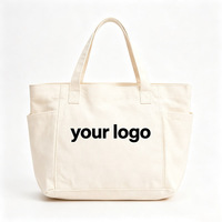 Tas Tote Kanvas Tebal Qetesh, Banyak Kantong Samping, Kapasitas Besar, Logo Custom, Tas Belanja Harian Reusable untuk Wanita